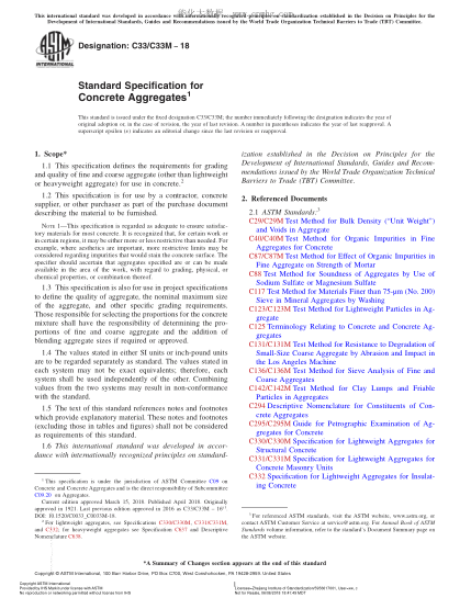 ASTM C33/C33M-2018 混凝土集料規格 Standard Specification for Concrete Aggregates