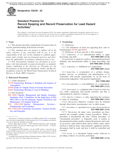 ASTM E2239-2020 Standard Practice for Record Keeping and Record Preservation for Lead Hazard Activities
