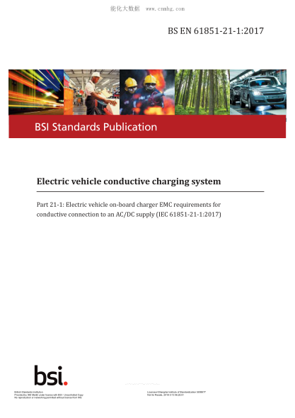 BS EN 61851-21-1-2017 Electric Vehicle Conductive Charging System. Electric Vehicle On-Board Charger Emc Requirements For Conductive Connection To An Ac/Dc Supply