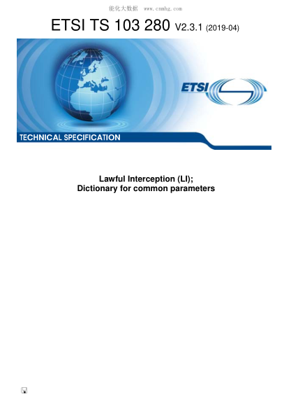 ETSI TS 103 280-2019 Lawful Interception (Li); Dictionary For Common Parameters