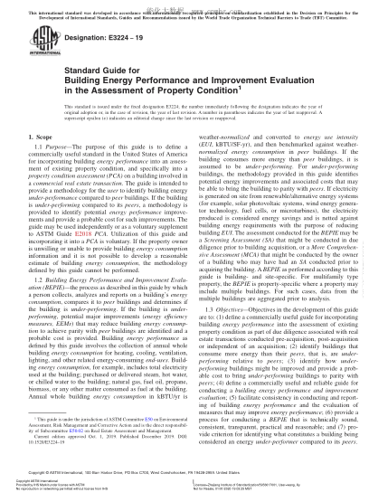 ASTM E3224-2019 Standard Guide for Building Energy Performance and Improvement Evaluation in the Assessment of Property Condition