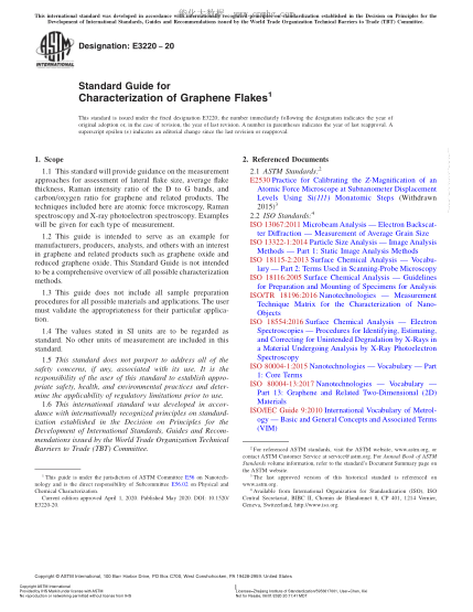 ASTM E3220-2020 Standard Guide for Characterization of Graphene Flakes