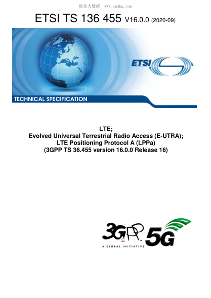 ETSI TS 136 455-2020 Lte; Evolved Universal Terrestrial Radio Access (E-Utra); Lte Positioning Protocol A (Lppa) (3Gpp Ts 36.455 Version 16.0.0 Release 16)