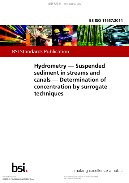 BS ISO 11657-2014 水文測量 河流和運河中的懸浮泥沙 采用代理技術(shù)對濃度的測定 Hydrometry. Suspended sediment in streams and canals. Determination of concentration by surrogate techniques