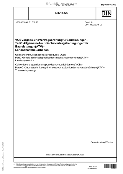 DIN 18320-2019 German construction contract procedures (VOB) - Part C: General technical specifications in construction contracts (ATV) - Landscape works