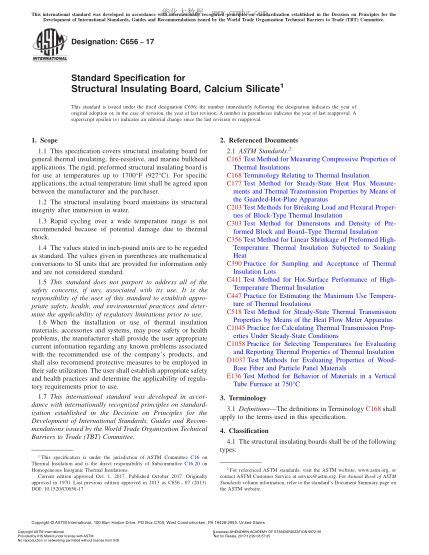 ASTM C656-2017 建筑保溫用硅酸鈣板規格 Standard Specification for Structural Insulating Board,Calcium Silicate