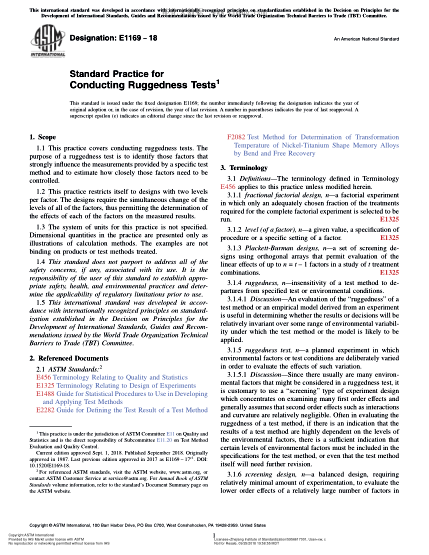 ASTM E1169-2018 Standard Practice for Conducting Ruggedness Tests