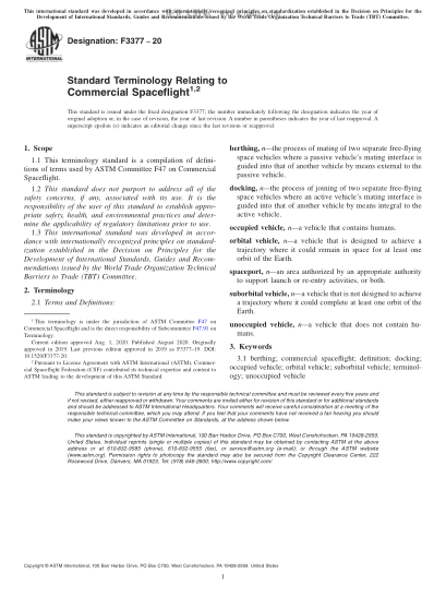 ASTM F3377-2020 Standard Terminology Relating to Commercial Spaceflight
