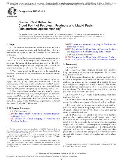 ASTM D7397-2020 Standard Test Method for Cloud Point of Petroleum Products and Liquid Fuels (Miniaturized Optical Method)