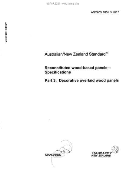 AS/NZS 1859.3-2017 Reconstituted wood-based panels- Specifications Part 3: Decorative overlaid wood panels