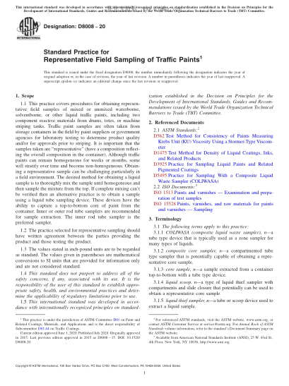 ASTM D8008-2020 Standard Practice for Representative Field Sampling of Traffic Paints