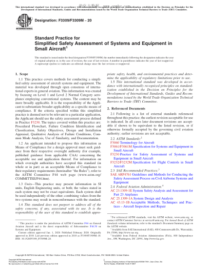 ASTM F3309/F3309M-2020 Standard Practice for Simplified Safety Assessment of Systems and Equipment in Small Aircraft