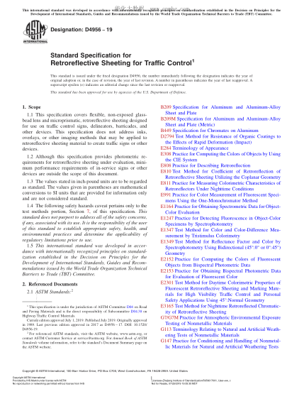 ASTM D4956-2019 交通控制用反光板規格 Standard Specification for Retroreflective Sheeting for Traffic Control