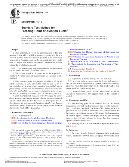 ASTM D2386-2019 Standard Test Method for Freezing Point of Aviation Fuels