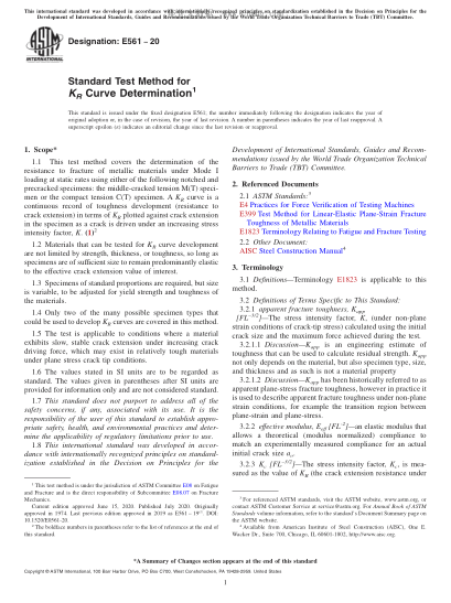 ASTM E561-2020 Standard Test Method for KR Curve Determination
