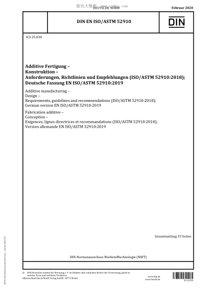 DIN EN ISO/ASTM 52910-2020 Additive manufacturing – Design – Requirements, guidelines and recommendations