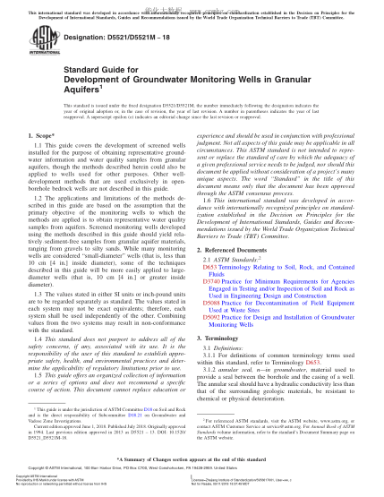 ASTM D5521/D5521M-2018 Standard Guide for Development of Groundwater Monitoring Wells in Granular Aquifers