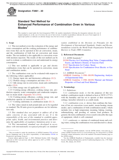 ASTM F2861-2020 Standard Test Method for Enhanced Performance of Combination Oven in Various Modes