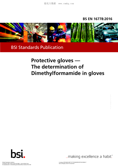 BS EN 16778-2016 防護手套 二甲基甲酰胺在手套的測定 Protective gloves. The determination of Dimethylformamide in gloves