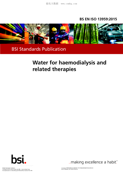 BS EN ISO 13959-2015 Water for haemodialysis and related therapies