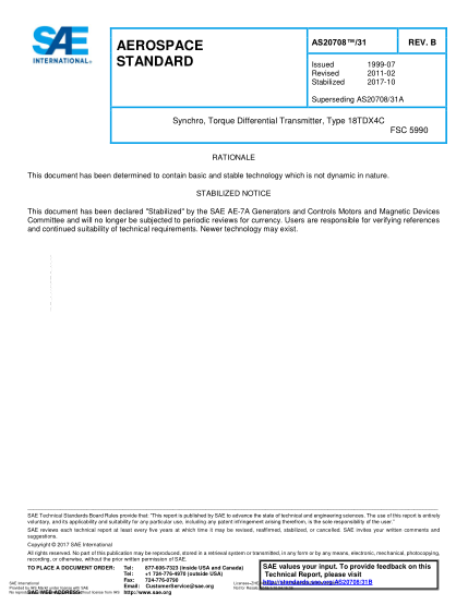 SAE AS20708/31B-2017 Synchro,Torque Differential Transmitter,Type 18Tdx4C