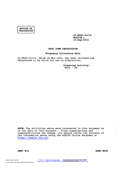 NAVY DI-MISC-81174 VALID NOTICE 1-2014 Frequency Allocation Data
