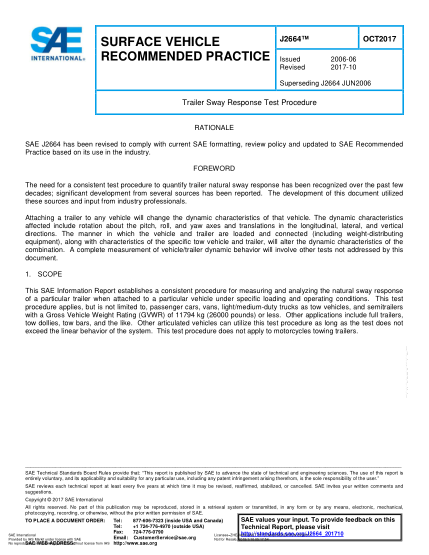 SAE J2664-2017 Trailer Sway Response Test Procedure