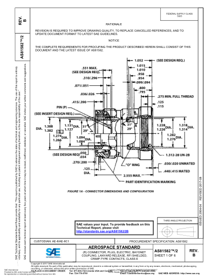 SAE AS81582/2B-2017 (R) Connector,Plug,Electric,Bayonet Coupling,Lanyard Release,Rfi Shielded,Crimp-Type Contacts,Class E