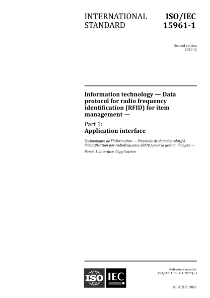 ISO/IEC 15961-1-2021 信息技術(shù)--項目管理的射頻識別(RFID):數據協(xié)議--第1部分:應用接口 Information technology — Data protocol for radio frequency identification (RFID) for item management — Part 1: Application interface