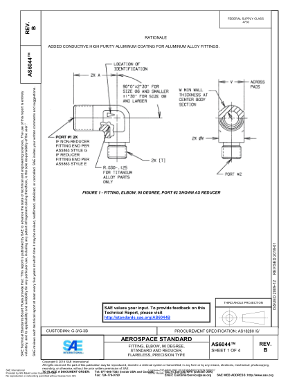 SAE AS6044B-2018 Fitting,Elbow,90 Degree,Standard And Reducer,Flareless,Precision Type