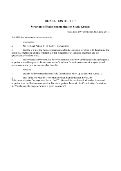 ITU-R R.4-7-2015 Structure of Radiocommunication Study Groups