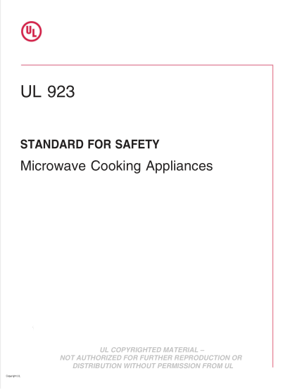 UL 923-2013 UL Standard for Safety Microwave Cooking Appliances Seventh Edition