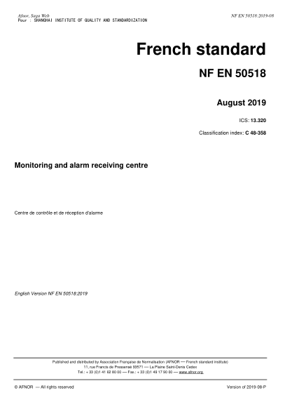 NF C48-358-2019 Monitoring and alarm receiving centre