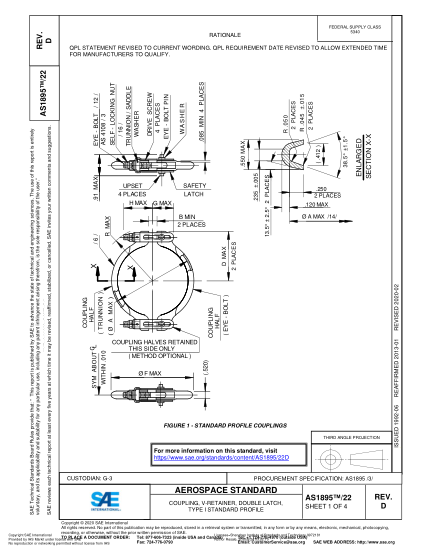 SAE AS1895/22D-2020 Coupling, V-Retainer, Double Latch, Type I Standard Profile
