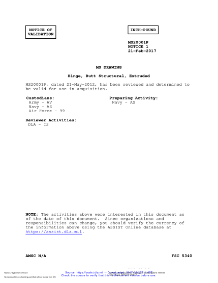 NAVY MS20001 REV P VALID NOTICE 1-2017 Hinge,Butt Structural,Extruded