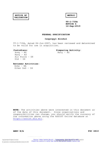 NAVY TT-I-735A VALID NOTICE 4-2019 Isopropyl Alcohol