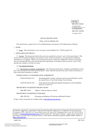 NAVY MIL-DTL-16884N-2014 Fuel,Naval Distillate