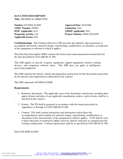 NAVY DI-SESS-81269C-2018 Technical Directive