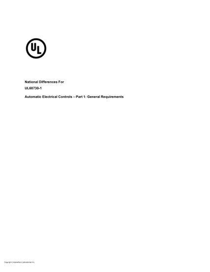 UL 60730-1 (ND)-2016 National Differences For Ul 60730-1 Automatic Electrical Controls – Part 1: General Requirements - Fifth Edition; Reprint With Revisions Through And Including October 18, 2021