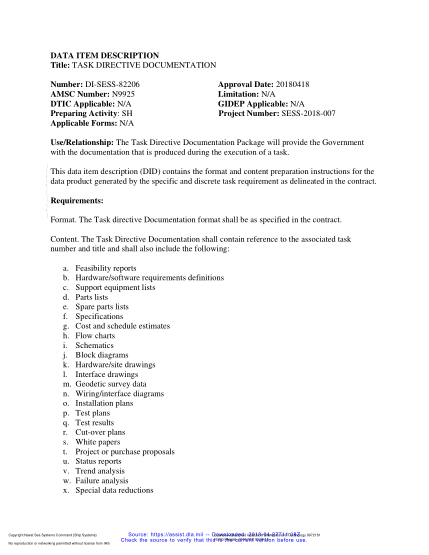 NAVY DI-SESS-82206-2018 Task Directive Documentation