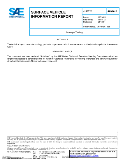 SAE J1267-2018 Leakage Testing