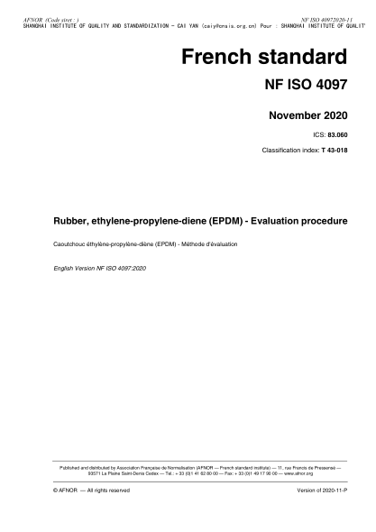 NF T43-018-2020 Rubber, ethylene-propylene-diene (EPDM) - Evaluation procedure