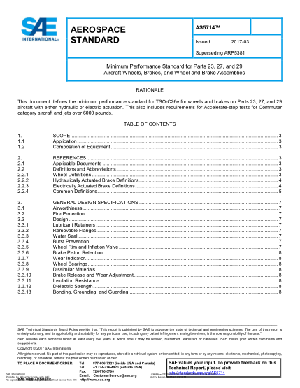 SAE AS5714-2017 Minimum Performance Standard For Parts 23,27,And 29 Aircraft Wheels,Brakes,And Wheel And Brake Assemblies