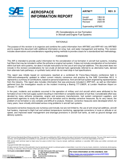 SAE AIR790D-2020 (R) Considerations On Ice Formation In Aircraft And Engine Fuel Systems