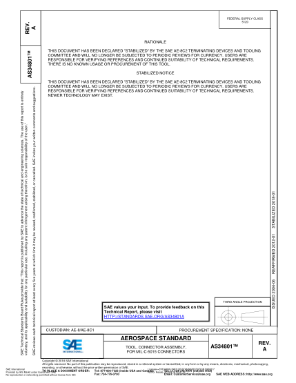 SAE AS34801A-2018 Tool,Connector Assembly;For Mil-C-5015 Connectors