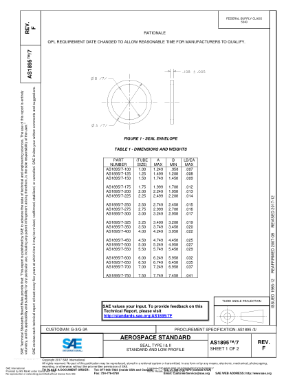 SAE AS1895/7F-2017 Seal, Type I & Ii Standard And Low Profile