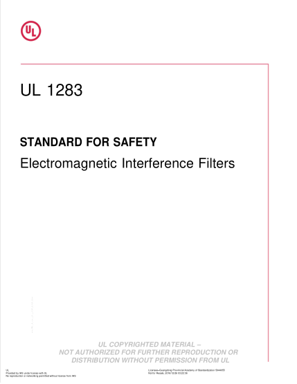 UL 1283-2015 Ul Standard For Safety Electromagnetic Interference Filters (Sixth Edition;Reprint With Revisions Through And Including January 4,2016)