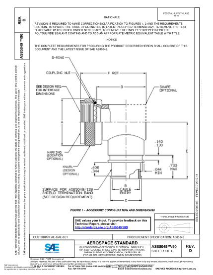SAE AS85049/90D-2017 (R) Connector Accessories, Electrical, Backshell, 90°, Self-Locking, Shield Band Termination, (Rfi/Emi), Shrink Sleeve Accommodation, Category 3B (For Mil-Dtl-38999 Series Iii And Iv Connectors)