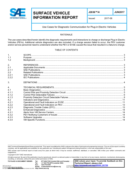 SAE J2836/4-2017 Use Cases For Diagnostic Communication For Plug-In Electric Vehicles