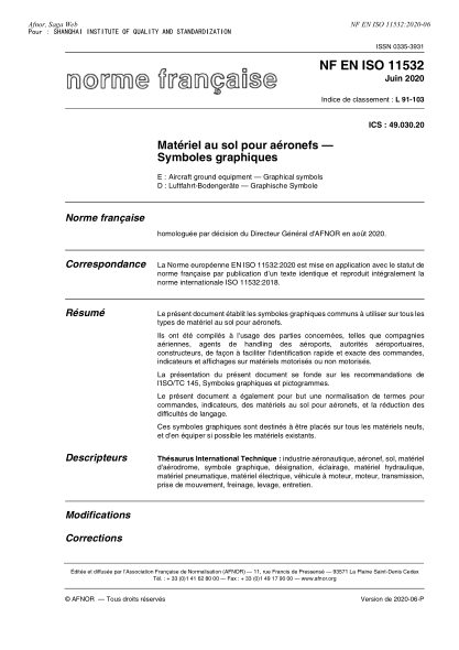 NF L91-103-2020 Aircraft ground equipment - Graphical symbols